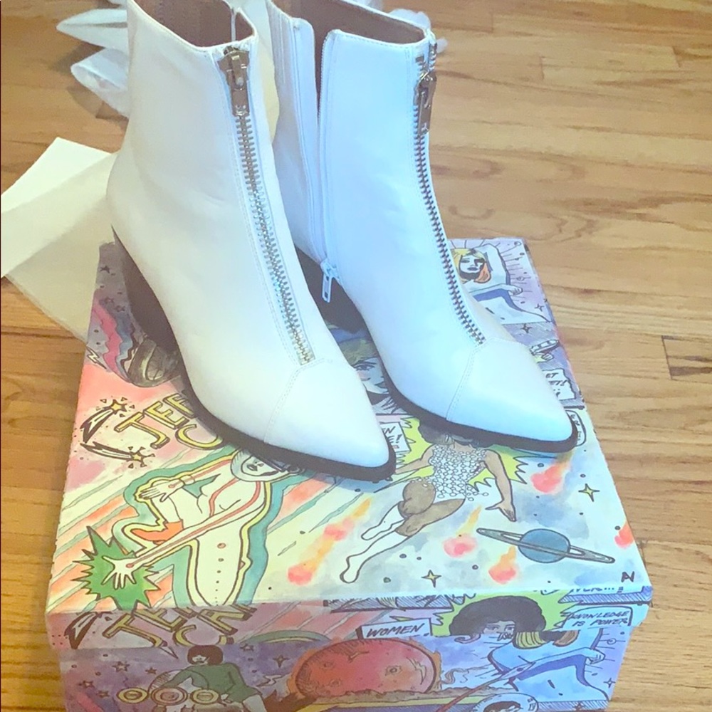 Jeffrey Campbell white zip-up boots